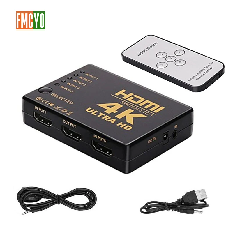

FMCYO HDMI KVM Switch Box 4K Resolution Switcher 1 Port PCs Sharing 5 Devices For PC Notebook Monitor Give 2 HDMI Cables