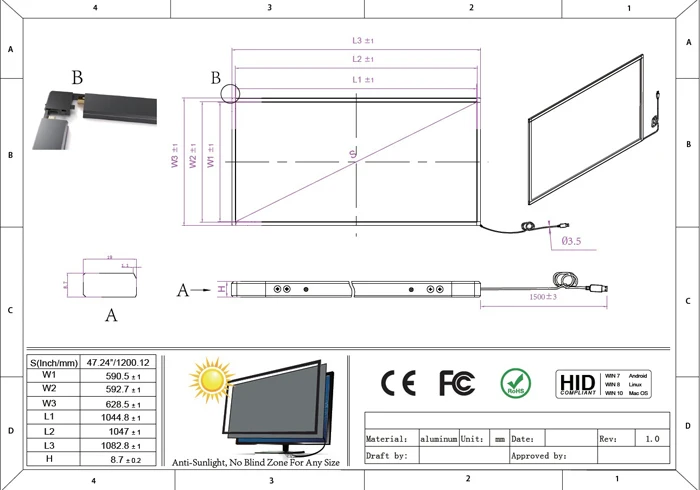 47 inch multi touch frame overlay