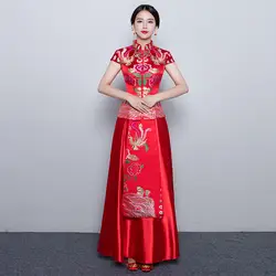 Красный Cheongsam летняя одежда Xiuhe тост одежды невесты cheongsam торжественное платье для зарубежных китайцев с короткими рукавами платье