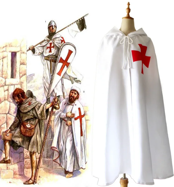 

2019 Medieval Knight Templar Crusader Cosplay Costume Men Vest Tunic Shirt Warriror Cavalier Armor Tabard Black Belted Cloak