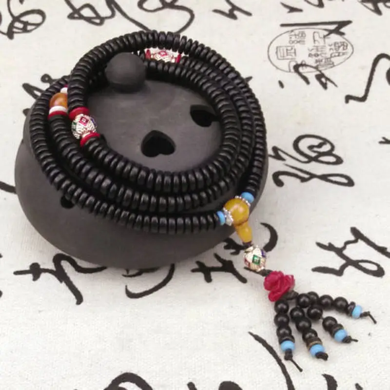 8x3 мм Тибетский буддизм 216 Эбеновое дерево бусины молитва шарик Мала ожерелье