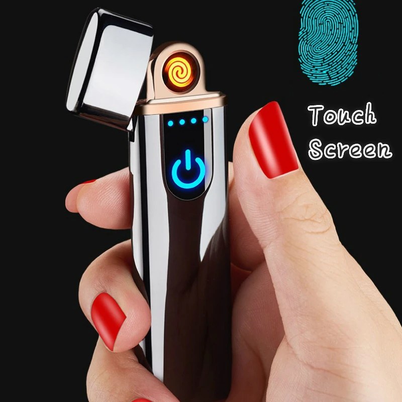 

New Thin Usb Charging Lighter Touch Screen Electronic Cigarette Lighters Small Rechargeable Electric Lighter Windproof Men Gifts