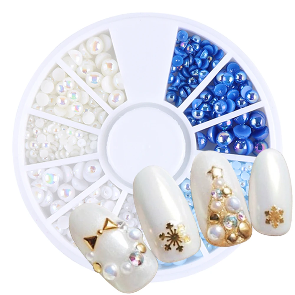 Semicircle Pearl Nail Beads Decoration Gradient Flat Bottom Studs Blue