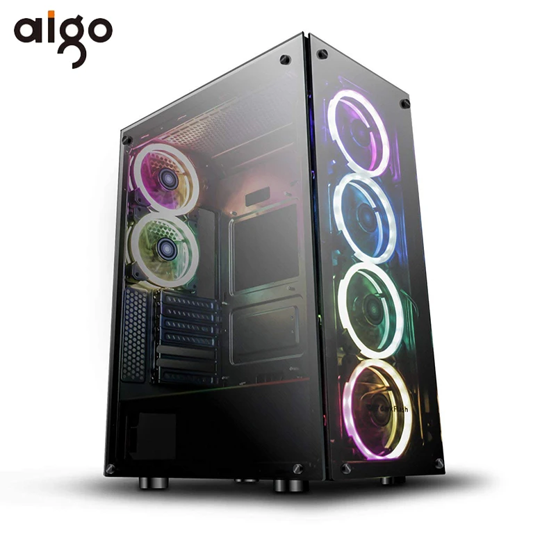 Aigo Phantom компьютерный игровой чехол ATX настольный компьютер игровой чехол шасси окна из закаленного стекла с 6 шт 120 мм DR12 вентиляторы RGB|Компьютерные корпуса| | АлиЭкспресс