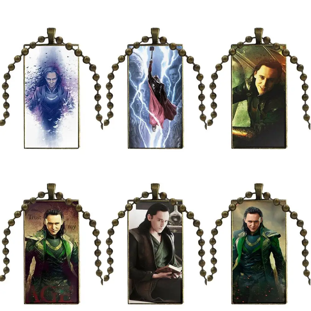 

Loki Thor The Dark World For Men Women Gift Glass Cabochon Jewelry Bronze Color With Long Pendant Choker Rectangle Necklace