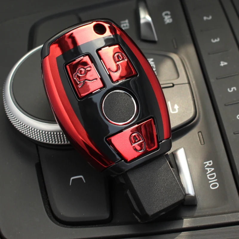 AEING ABS корпус автомобильного ключа дистанционного управления чехол для ключей для Mercedes Benz C Class W205 E Class W212 A B S GLC GLA GLK автомобильные аксессуары - Название цвета: Red Case