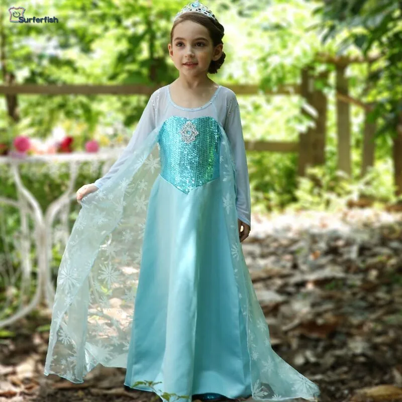 Free Shipping little girls Children Spring New one piece Elsa Princess