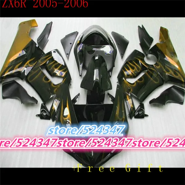 

Market hot sales manufacturers ZX6R 05 06 ZX6R, 636, 2005, 2006 smooth ink black motorcycle fairing of pale yellow flame