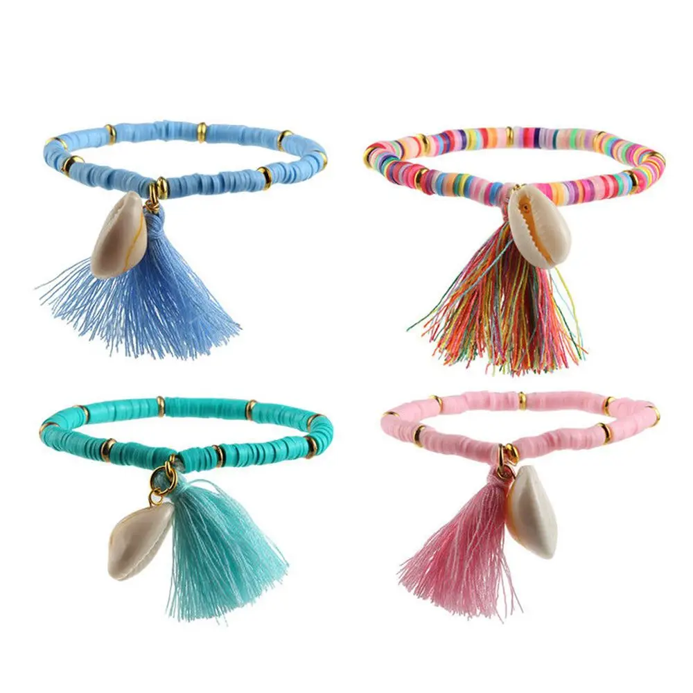 

Bohemian Folk-custom Shell Bracelet Tasseled Soft Pottery Bracelet Woman Charm Bracelet Bohemian Beach Jewelry Accessories