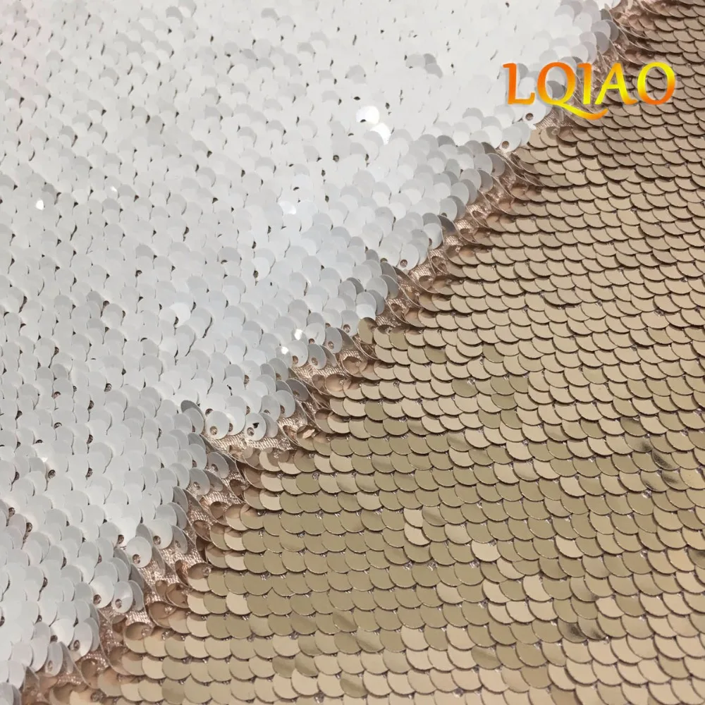 

2017 New Rose Gold and White Reversible Sequin Fabric By The Yard Mermaid Sequin Fabric,DIY Fabric For Cushion Backrest Clothes