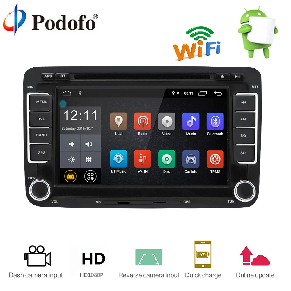 Podofo 2 Din Car Radio GPS Navigation Autoradio Android 7.1 Touch Screen Wifi Bluetooth Car Audio Player Car radio USB FM Player Podofo 2 Din Car Radio GPS Navigation Autoradio Android 7.1 Touch Screen Wifi Bluetooth Car Audio Player Car radio USB FM Player