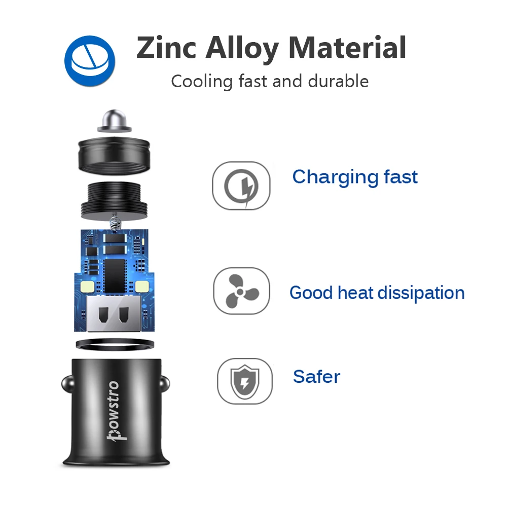 Powstro мини USB Автомобильное зарядное устройство адаптер 4.8A металлическое автомобильное зарядное устройство мобильный телефон автомобильное USB зарядное устройство Авто Зарядка дыхательный свет 2 порта 24 Вт