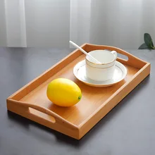 1 Pcs High Quality Japanese Style Bamboo Solid Wood Rectangle Desktop Dinnerware Storage Tray with Handle Fruit Tea Storage Tray