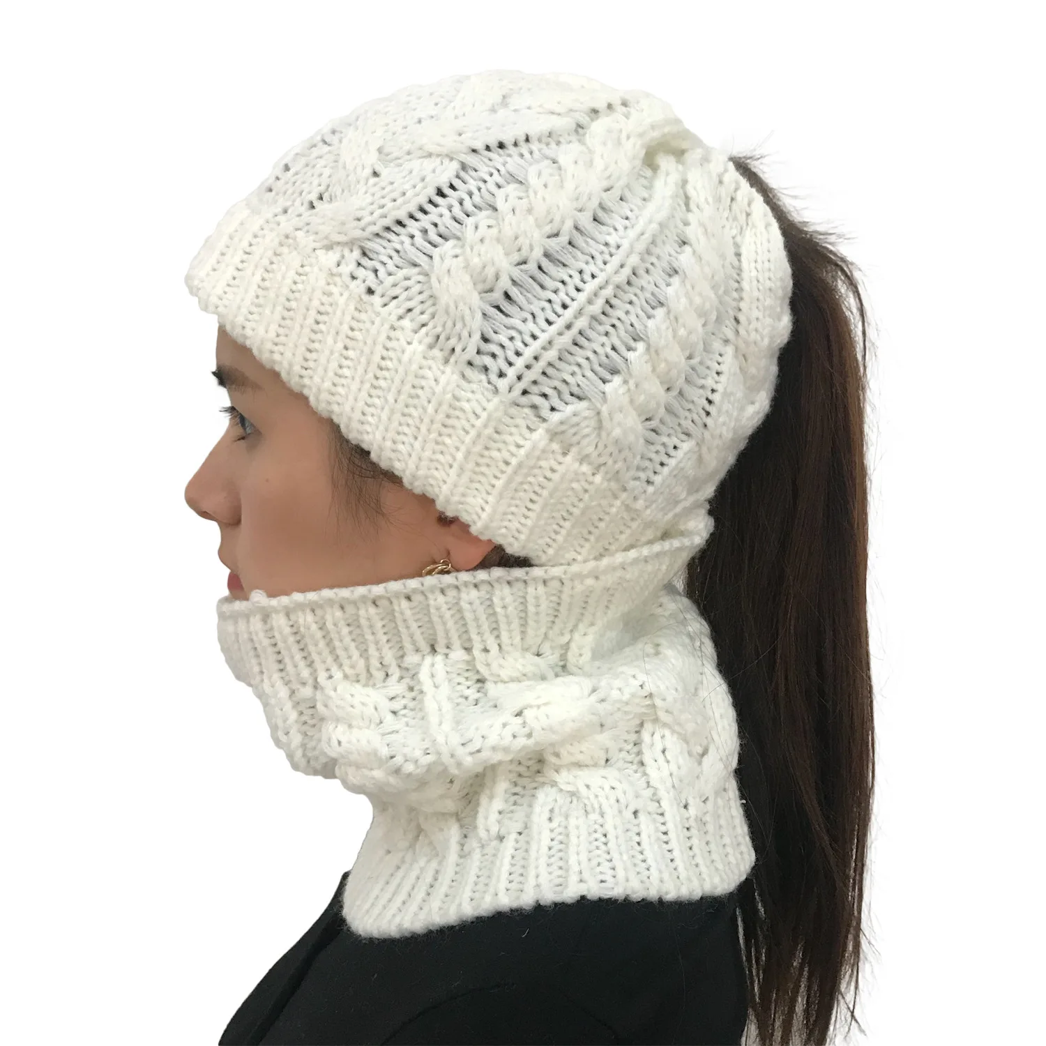 2019 Модные женские теплые зимние шапочки, вязаная шапка и шарф, набор для женская шапка шапки 2 шт./компл