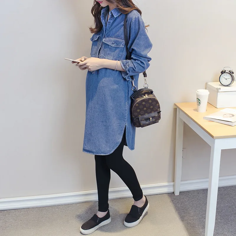 

2018 New summer Maternity Dresses For Pregnant Women Maternidade Pregnancy Clothing long Pregnant woman with jeans Dress Clothes