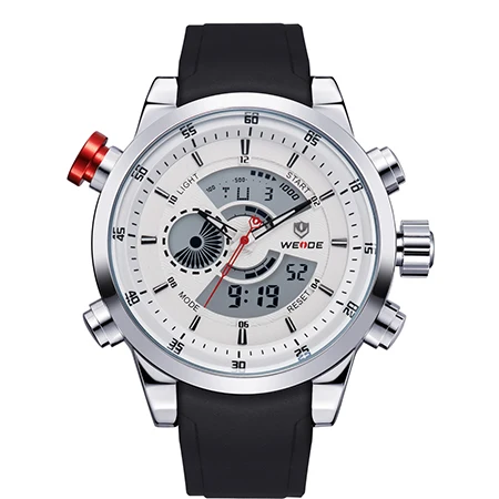 WEIDE Роскошные часы из натуральной кожи роскошные Брендовые спортивные кварцевые часы с черным циферблатом с ЖК-аналогово-цифровым дисплеем повседневные часы/WH3401 - Цвет: WH3401-2C