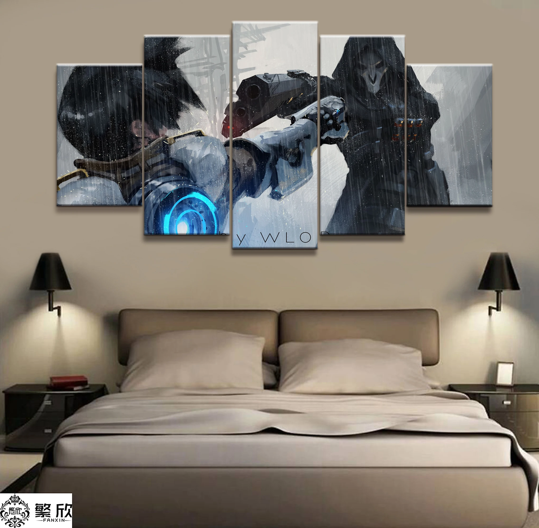 

5 Panel WLOP Overwatch OW Reaper Tracer Game Canvas Printed Painting For Living Room Wall Art Decor Picture Artworks Poster