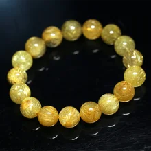 Натуральный желтый золотой волос рутил кварц стрейч мужской браслет круглые бусины 12 мм