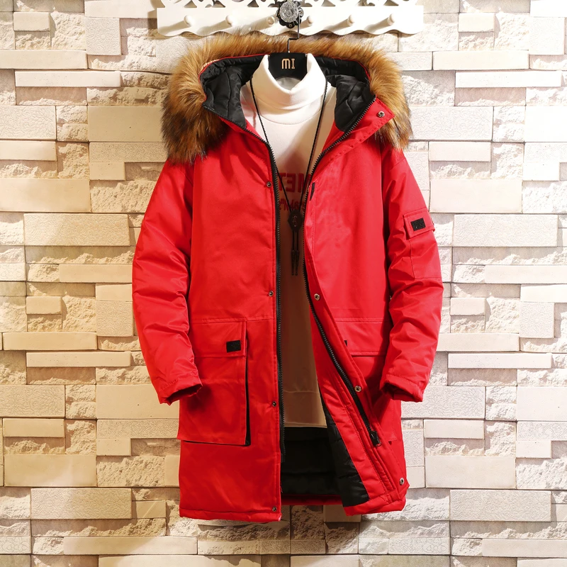 

Hooded Winter Jackets Men Clothes Windbreaker Mens Winter Parkas Overcoat Fashion Fur Collar Long Coats Men