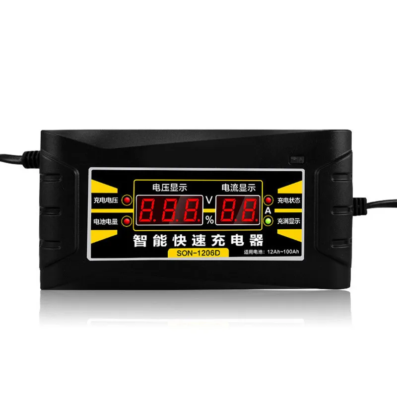 12V 6A Smart Fast Car Battery Charger Automatic Car Motorcycle Battery Charger Pulse Repair Type LED Display Automatic Electric 