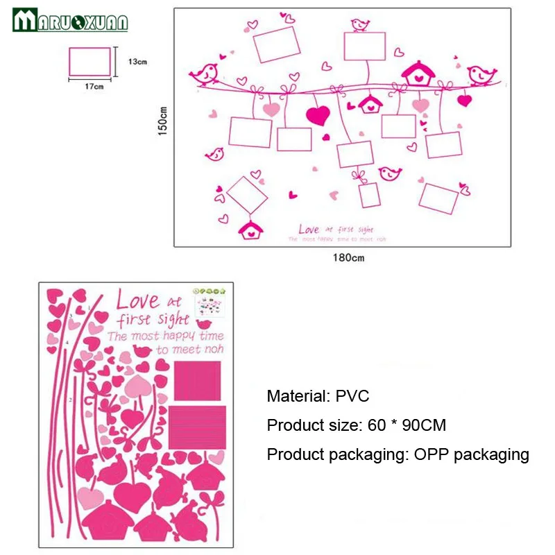 Maruoxuan Новинка Романтическая любовь птица фото наклейки на стену в раме ПВХ пленка Съемная гостиная спальня виниловый плакат наклейка