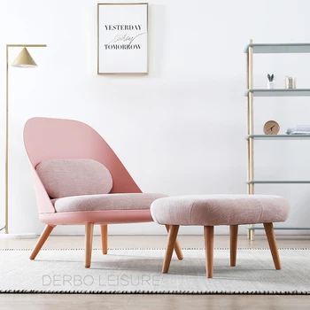 

Fashion Popular Modern Design Plastic and Solid Wooden Leg Pad Lounge Chair living room sofa with ottoman wood relax chair 1PC