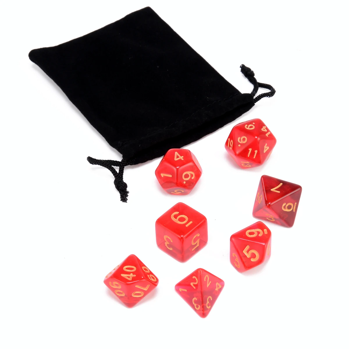 

7Pcs Translucent Polyhedral Red Dices With Bag Set For Dungeons and Dragons RPG D4 - D20 Party Bar Gambling Interesting Dices