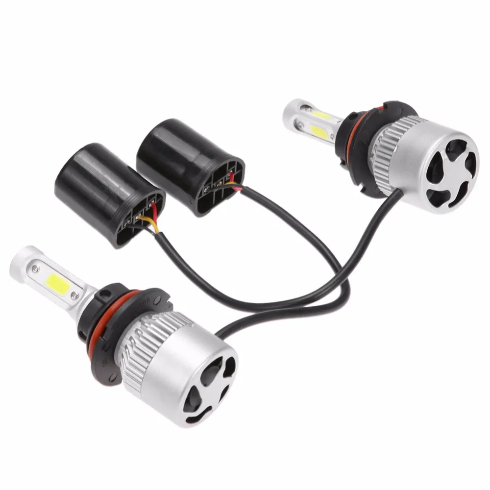 1 Pair Universal 9007 LED COB Auto Car Headlight 6500K 8000LM White