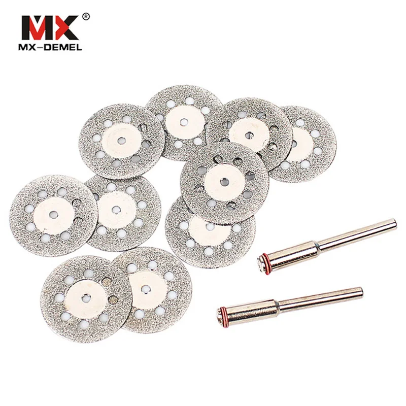 

MX-DEMEL 2Pcs Mandrel 10Pcs Double Side Cutting Discs Cut Off Blade Grinding Disc Emery Diamond Coated For Dremel Rotary Tools