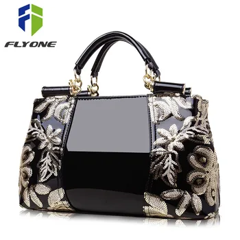 

FLYONE Bags for Women 2019 Patent Leather Handbag Luxury Handbags Women Bags Designer Floral Sequins Shoulder Bag Bolsa Feminina