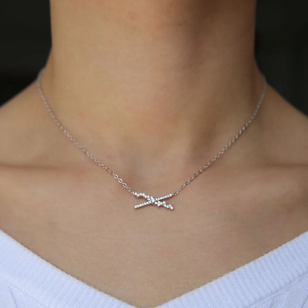 2018 Dainty Stunning Mini Cz Cross Sideway Thin Chain Women Ladies 