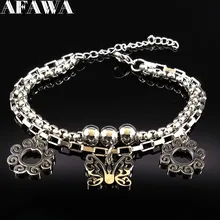 Мода бабочка цветок, нержавеющая сталь талисманы браслеты для женщин Серебряный цвет браслет ювелирные изделия pulseras mujer moda B18099