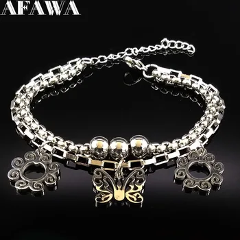 

2020 Fashion Butterfly Flower Stainless Steel Charms Bracelets Women Silver Color Bracelet Jewelry pulseras mujer moda B18099