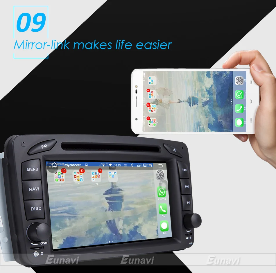 Best Eunavi 7" 2 Din Android 8.0 Car DVD Radio multimedia Player GPS Navi For Benz C-Class W203 W209 G-Class W463 A Class W168 Vito 15