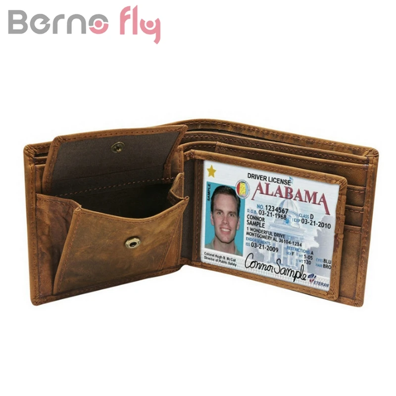 BERNO Fly винтажный Crazy Horse кошелек из натуральной кожи RFID Блокировка ID наличные