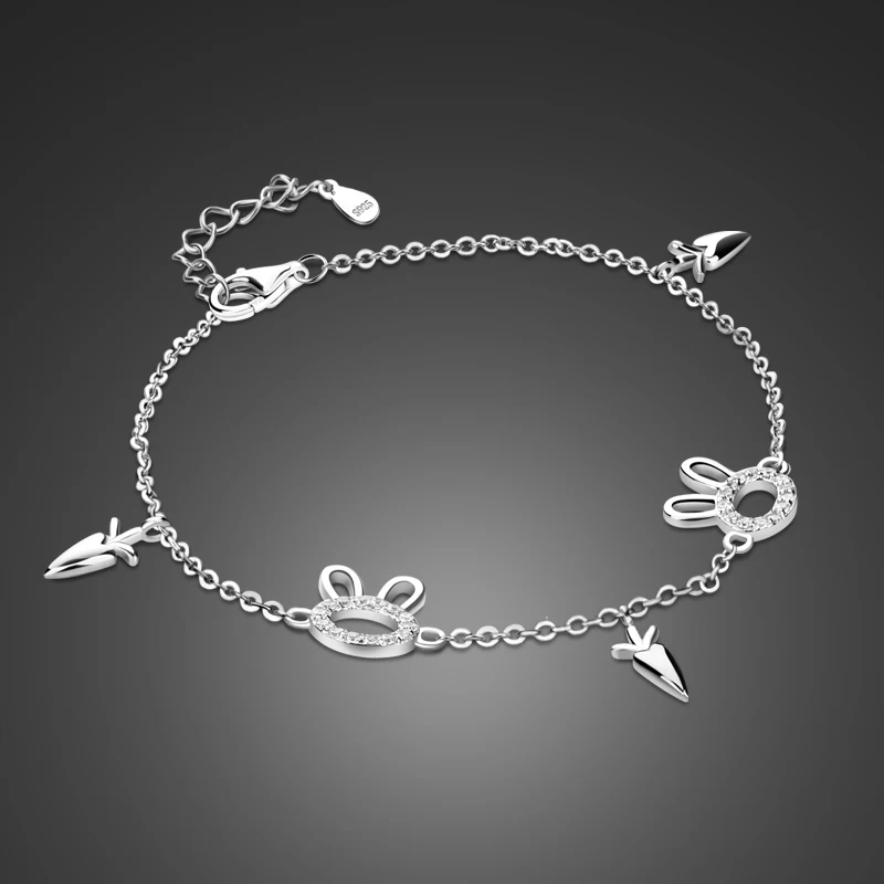 Модные ювелирные изделия из стерлингового серебра пробы. Простой женский твердый 925 серебряный браслет. Милый кролик девочка браслет подарок на праздник