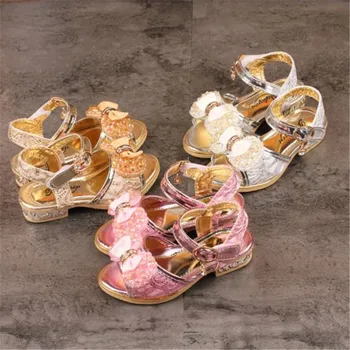 

Children Sandals For Girls Weddings Girls Sandals Crystal High Heel Shoes Banquet Pink Gold Blue Gold GUINEA PIGS Brand beading