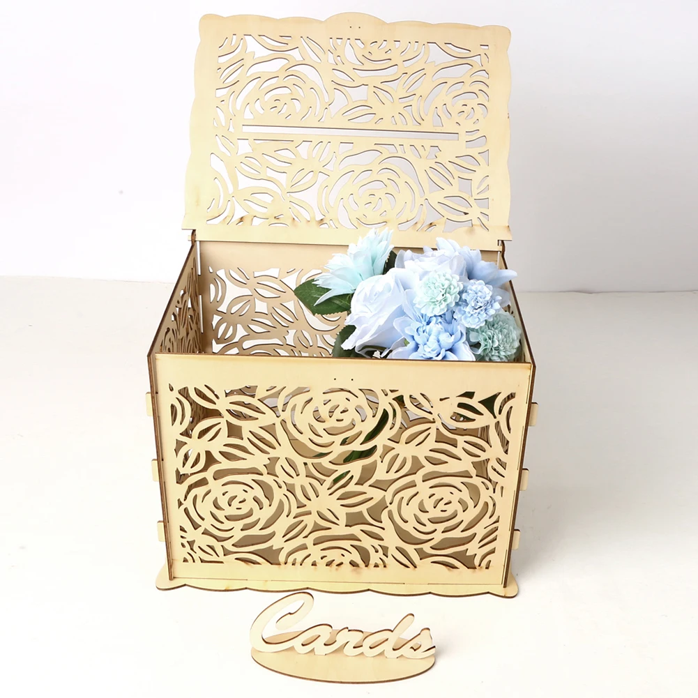 Новая деревянная коробка свадебные принадлежности DIY пара олень птица цветочный узор сетка визитная карточка деревянная коробка