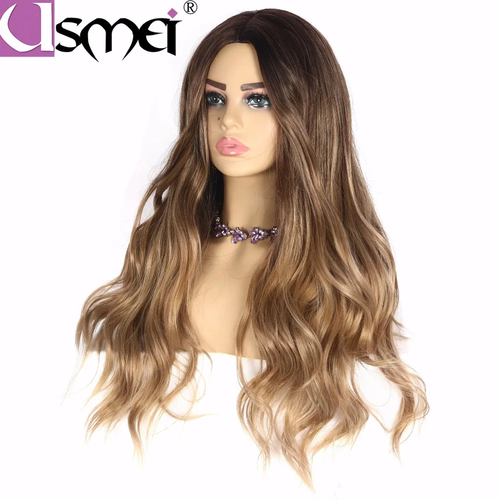 USMEI длинные волнистые парики косплей для женщин 26 дюймов синтетический парик блонд Коричневый Черный Розовый поддельные волосы на выбор 7 цветов Омбре волосы