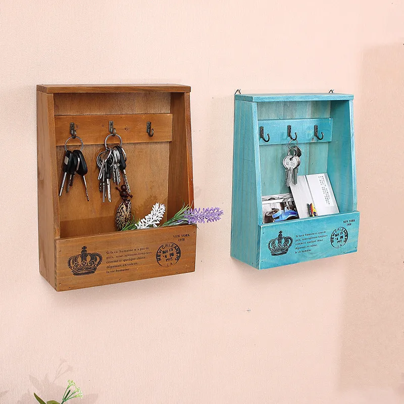 

Simple Small Wooden Key Hanging Storage Holder With 3 Hooks and Shelf Rack for Storage