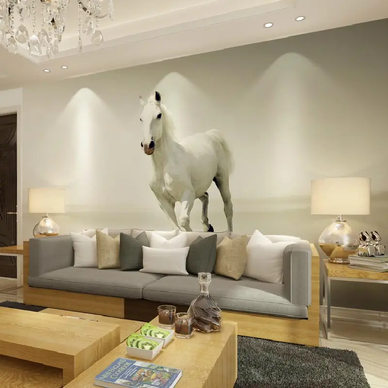 White Horse Photo Wall Paper Mural Stickers Living Room Bedroom Papel De Parede 3D Home Decor Self Adhesive Vinyl/Silk Wallpaper |
