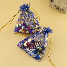 Customized Logo Bag 100pcs/lot 13x18cm Royal Blue Customize Packaging Wedding Favor Gift Bags Promotional Gifts Rose Printing