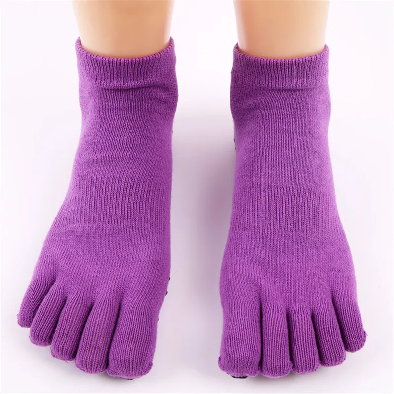 Натуральный хлопок теплые носки для йоги для женщин мужчин пять пальцев Нескользящие Дышащие носки для фитнеса балетные спортивные носки - Цвет: purple