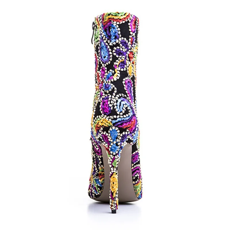 red Mode Talons Vintage Broderie Blue Strass Chaussures 2017 Femme Cheville Hauts Femmes Bout Martin purple De Bottes Joyhopy Creative Pointu qHOzS
