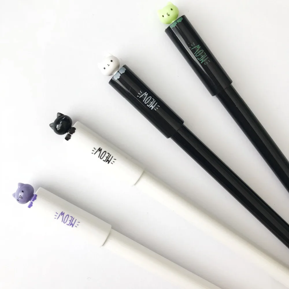 2х Гелевая Ручка-роллер Kawaii Cat, школьные канцелярские принадлежности 0,5 мм, черные чернила