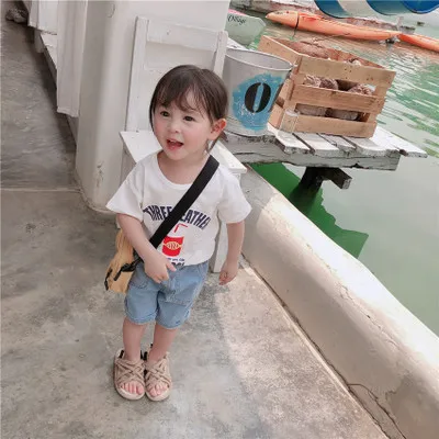 Новая летняя детская одежда свободные рубашки для отдыха с принтом в Корейском стиле для мальчиков и девочек детские топы с короткими рукавами - Цвет: Белый