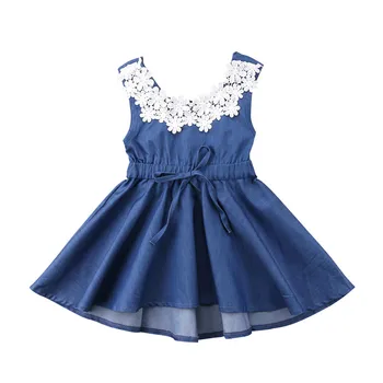 

Fashion Cute Toddler Kids Baby Girls Clothes Sleeveless Tutu Dresses Cotton Lace Denim Princess Party Dress Sundress