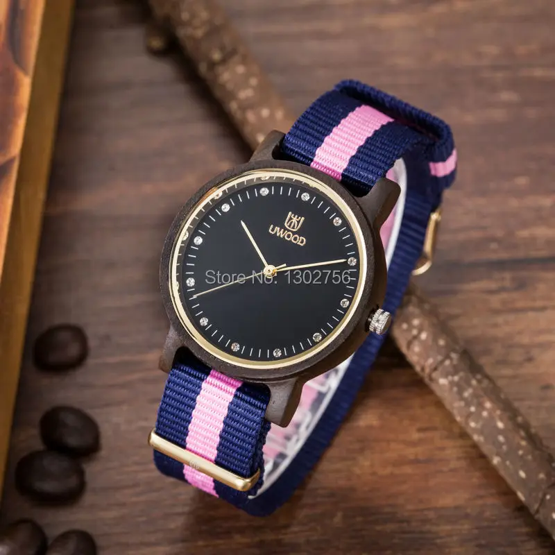 Uwood 100 Pure Natural Nylon Band Black Sandal Wood Quartz Watch Original Analog Wooden Watches For