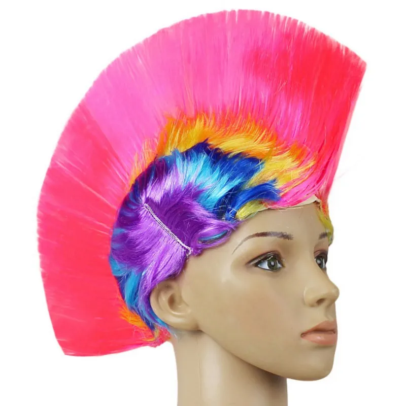 Многоцветный Радужный Mohawk светодиодный светильник парик панка для Маскарадного костюма рокер