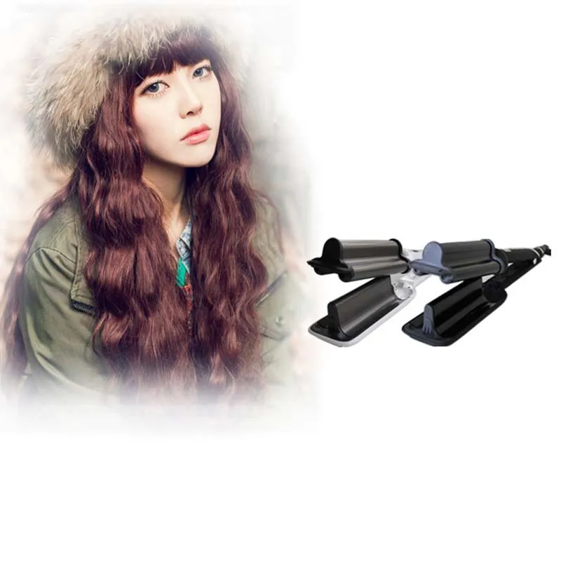 32 мм Глубокая волна завивка волос керамический утюжок тройной баррель ...